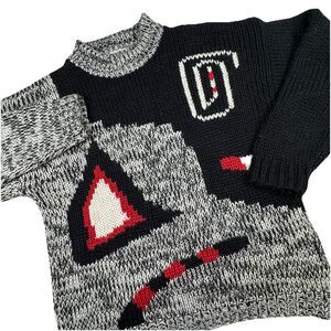 Vintage Le Tigre Acrylic Sweater Men Lg Abstract 90s Grandpa Black